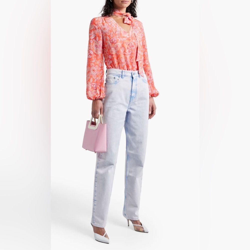 RIXO bow floral-print silk crepe de chine blouse, Size XXS